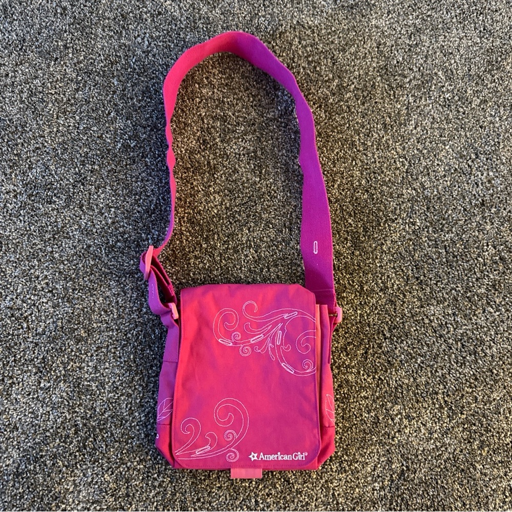 American Girl Embroidered Pink and White  Shoulder Bag Adjustable Strap